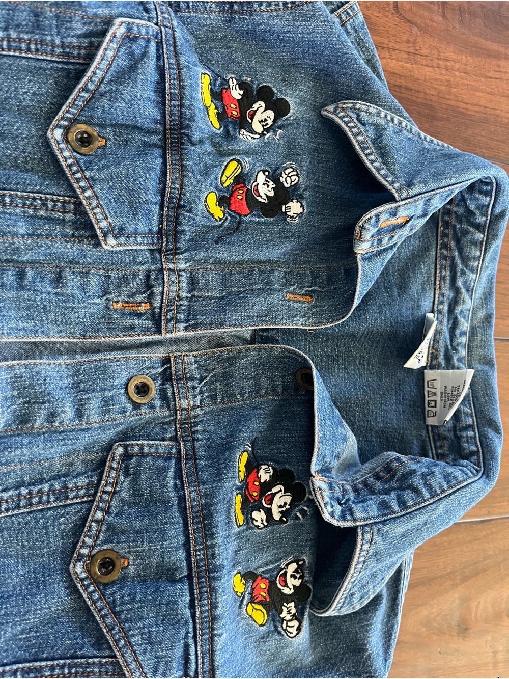 Vintage Disney Denim Jacket with Mickey Mouse Embroidered Patches - Picture 2 of 4